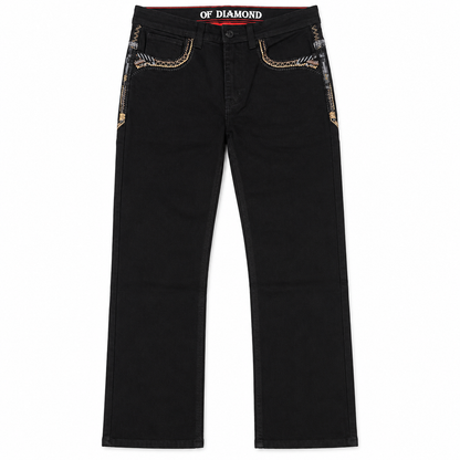Men's Black Western Bootcut Jeans with Orange Embroidery – P-1500