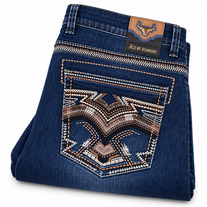 Men's Dark Blue Western Bootcut Jeans with Embroidered Pockets – P-1510