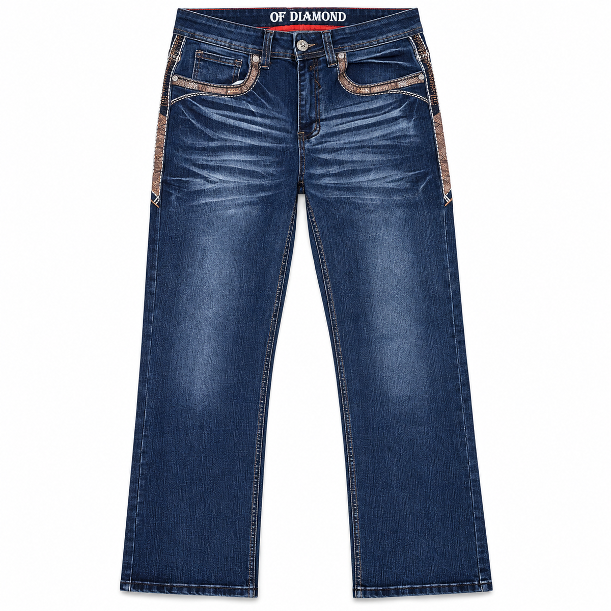 Men's Dark Blue Western Bootcut Jeans with Embroidered Pockets – P-1510