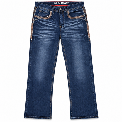 Men's Dark Blue Western Bootcut Jeans with Embroidered Pockets – P-1510