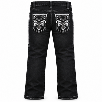 Kids western jeans P-1520 Jet Black White back view