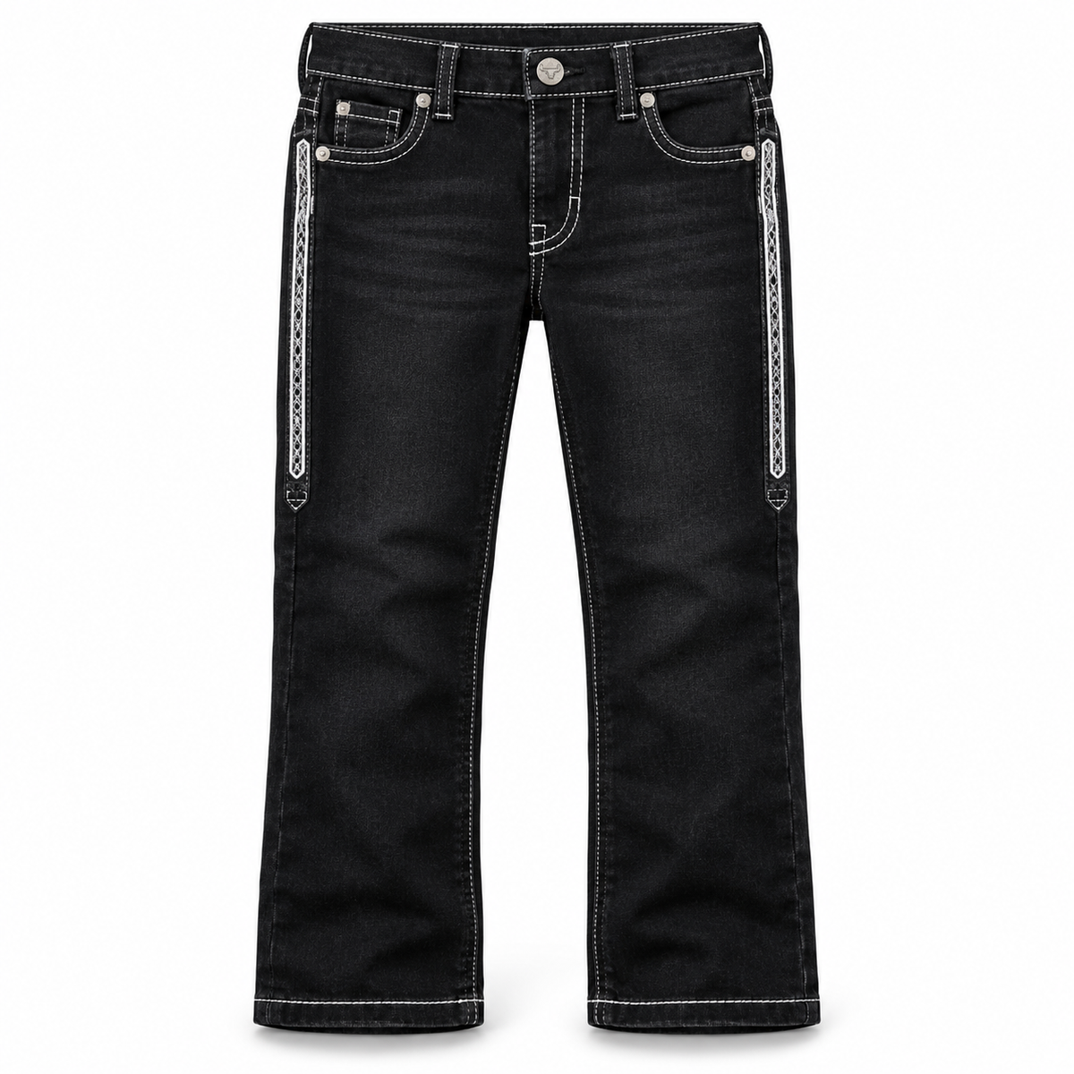 Kids western jeans P-1520 Jet Black White front view