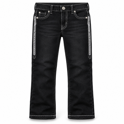 Kids western jeans P-1520 Jet Black White front view