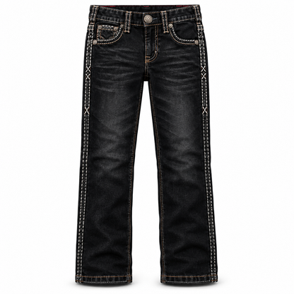Kids western jeans P-1520 Jet Black front view