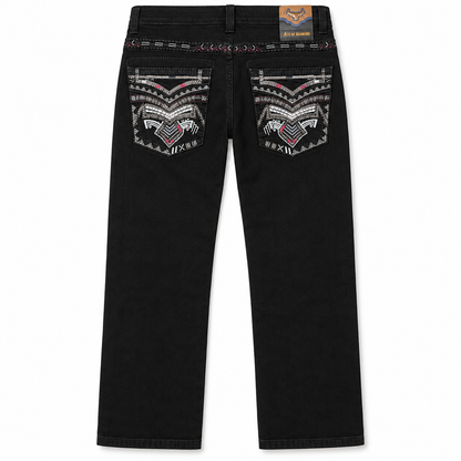 Men's Black Western Bootcut Jeans with Embroidered Pockets – P-1525