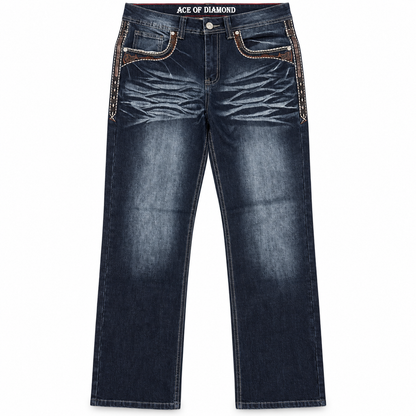 Men's Dark Blue Western Bootcut Jeans with Cross Embroidery – P-1535