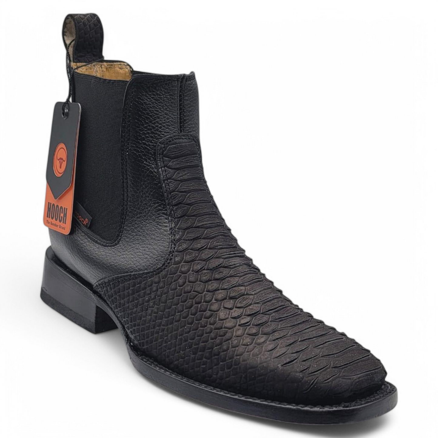 Men's Python Print Wide Square Toe Botin