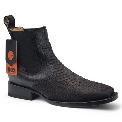 Men's Python Print Wide Square Toe Botin