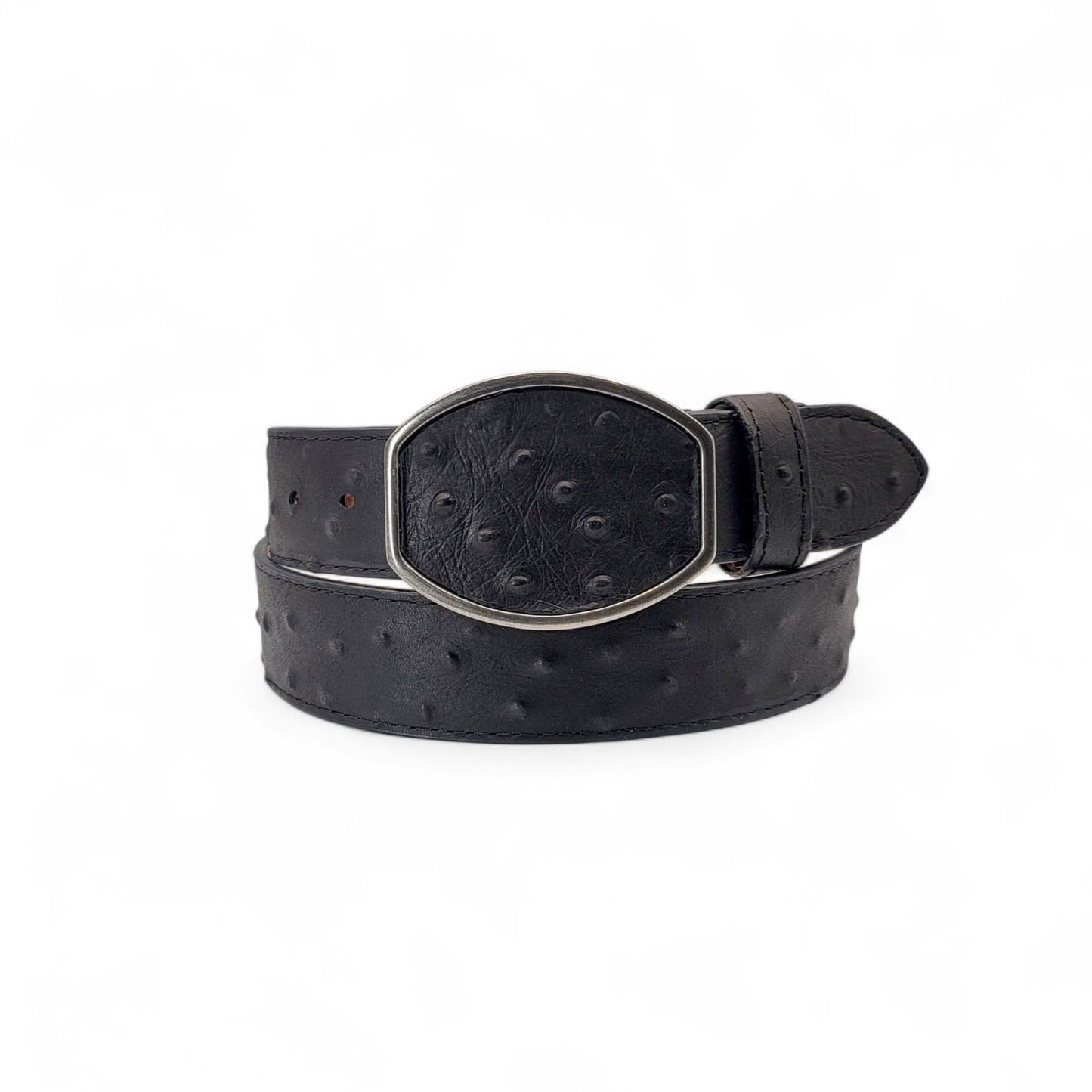 Men’s 2” Ostrich Print Western Leather Belt Black – Classic Cowboy Style HC-126