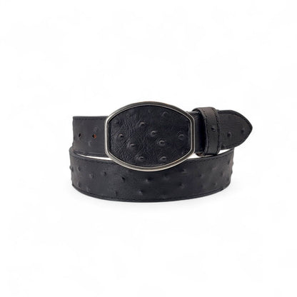 Men’s 2” Ostrich Print Western Leather Belt Black – Classic Cowboy Style HC-126
