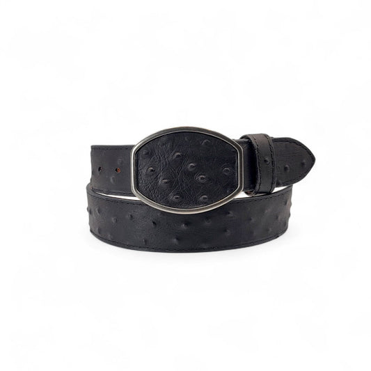 Men’s 2” Ostrich Print Western Leather Belt Black – Classic Cowboy Style HC-126