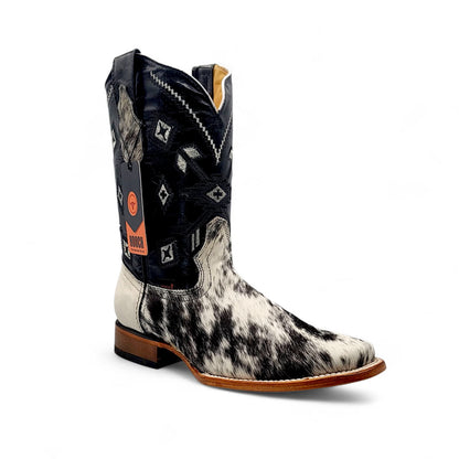 Men’s Square Toe Boots Unique Cowhide Hair Leather