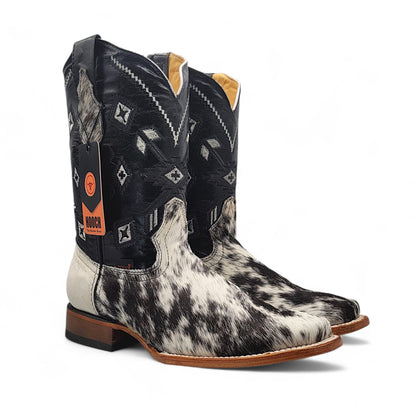 Men’s Square Toe Boots Unique Cowhide Hair Leather