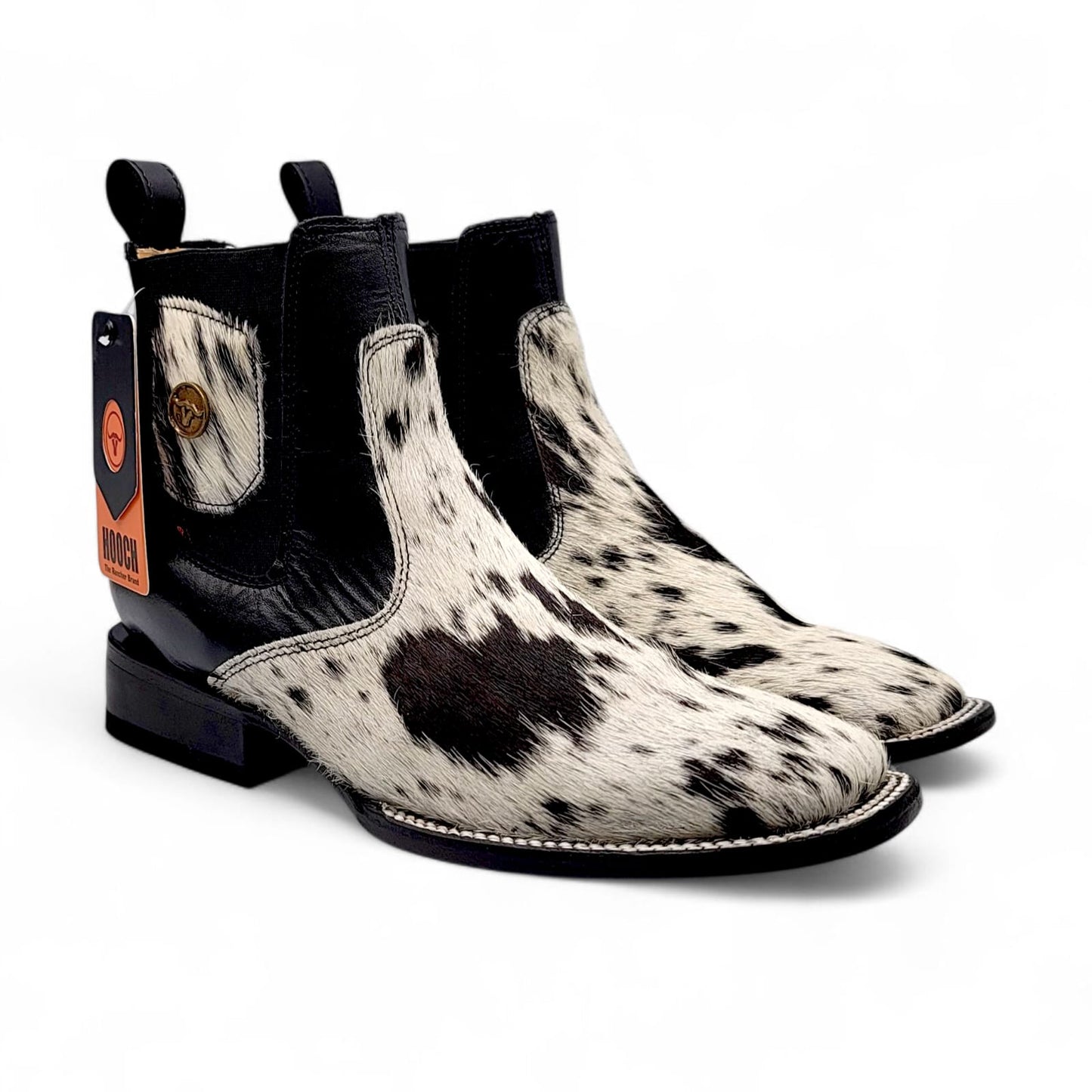 Men’s Square Toe Botin Unique Cowhide Hair Leather