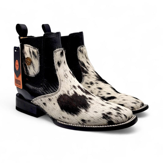 Men’s Square Toe Botin Unique Cowhide Hair Leather