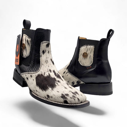 Men’s Square Toe Botin Unique Cowhide Hair Leather