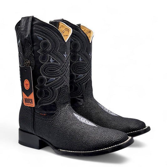 Men’s Wide Square Toe Stingray Print Western Boot with Single Stone