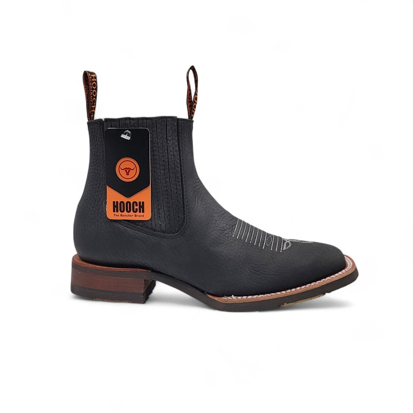 Men’s Handcrafted Square Toe Botin Black – Leather Short Cowboy Boot with Lightweight Rubber Sole