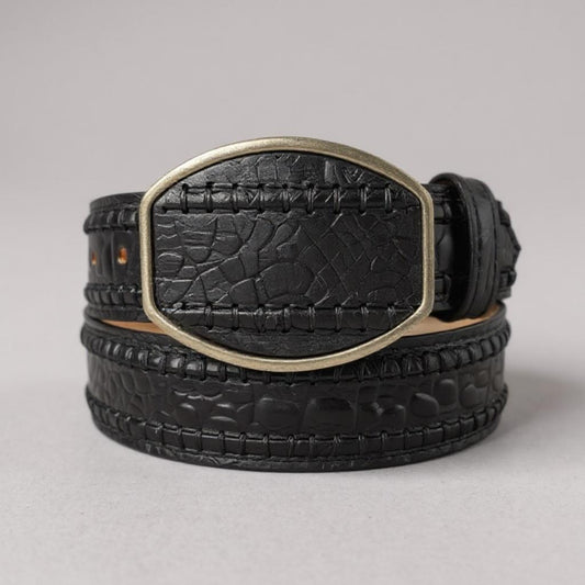 Men’s 2” Caiman Belly Print Western Leather Belt Black – Classic Cowboy Style HC-121