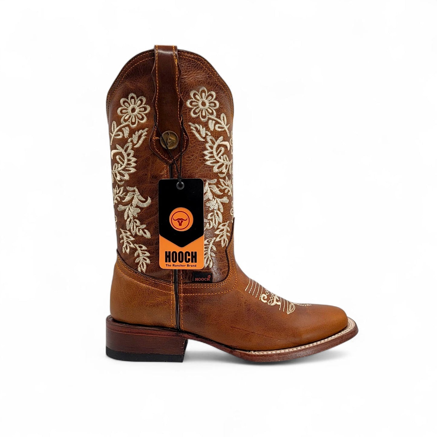 Women’s Square Toe Western Boots Honey Genuine Leather Embroidered 12” Shaft – H227251