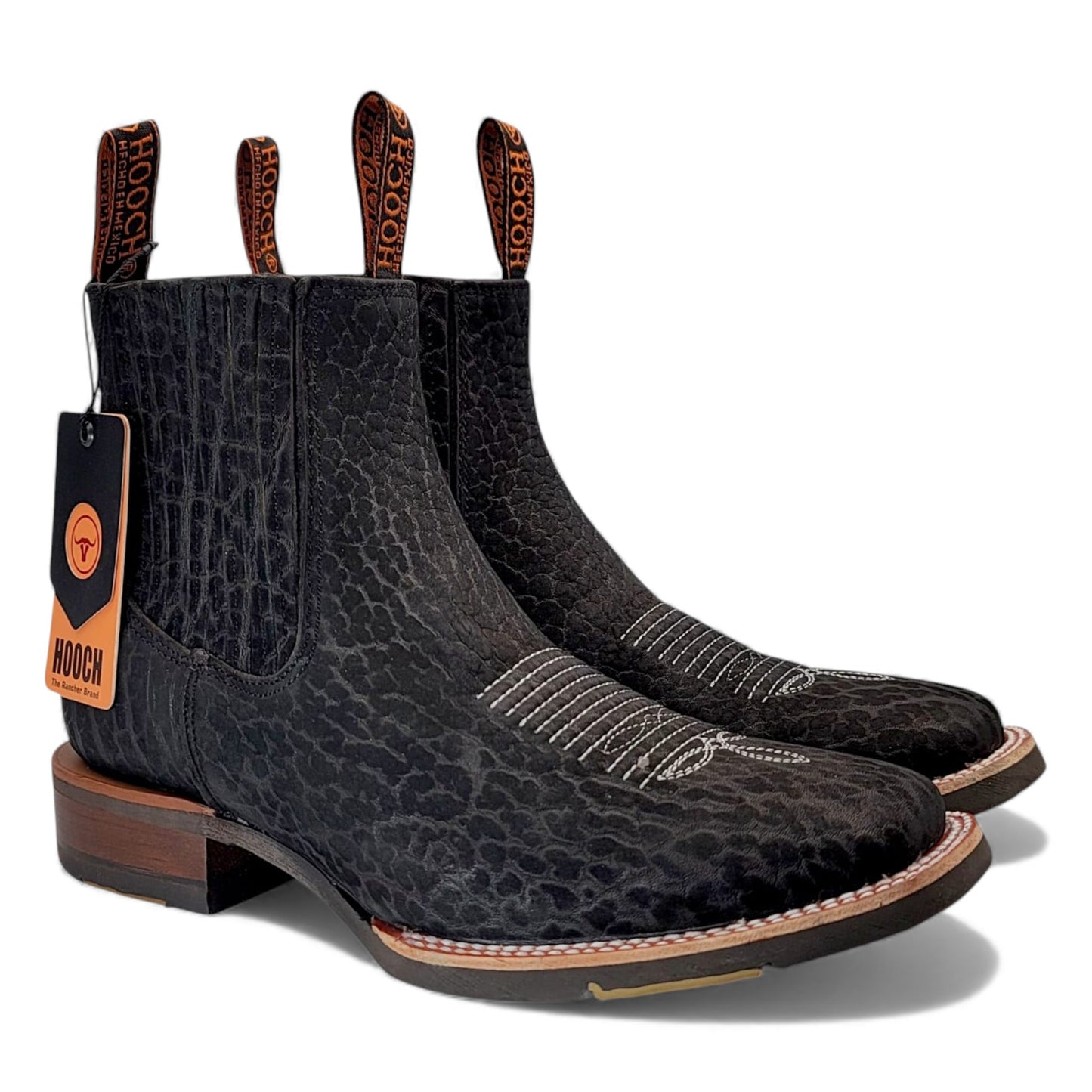 Mens Bull Shoulder Leather Botin Black – Genuine Leather Ankle Boot H42H0572