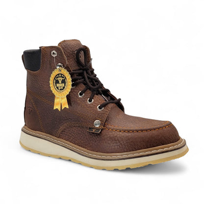 Mens 6” Moc Toe Work Boot Tan – Genuine Leather with Rubber Sole H80131