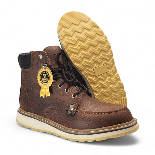 Mens 6” Moc Toe Work Boot Tan – Genuine Leather with Rubber Sole H80131