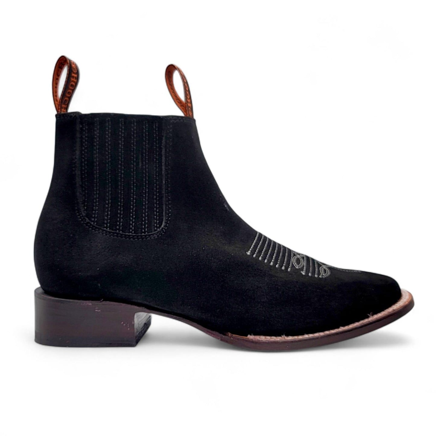 Mens Suede Leather Botin Black – Classic Western Ankle Boot H42P8205