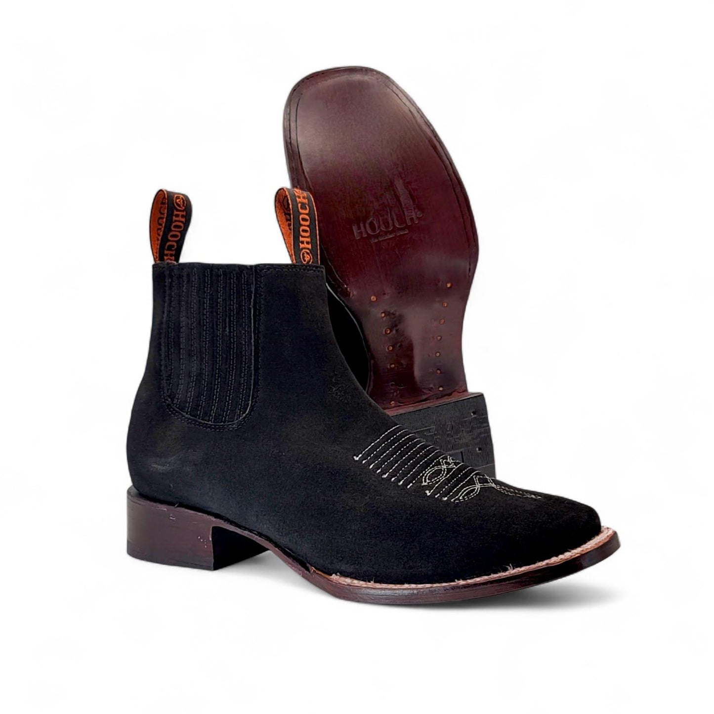 Mens Suede Leather Botin Black – Classic Western Ankle Boot H42P8205