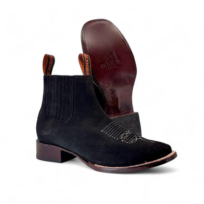 Mens Suede Leather Botin Black – Classic Western Ankle Boot H42P8205