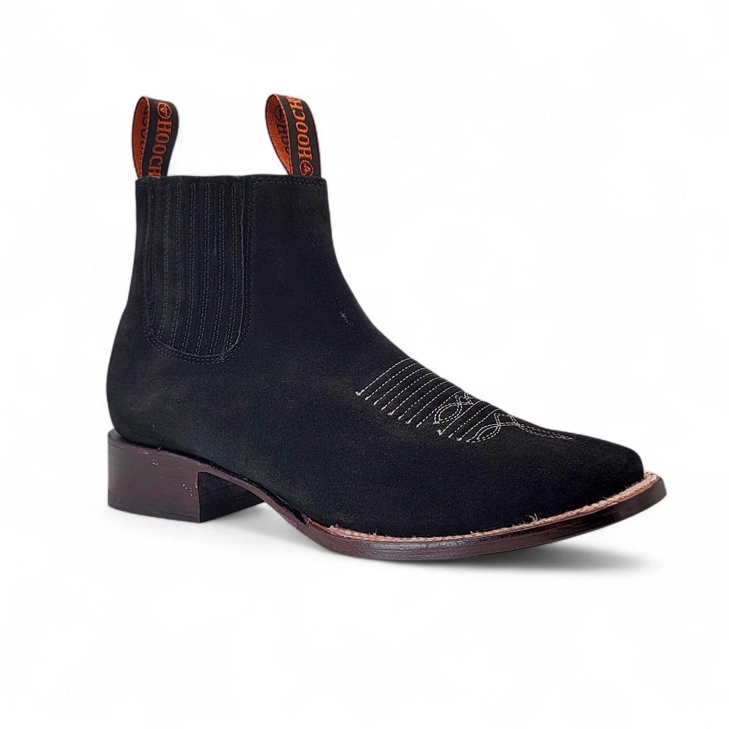 Mens Suede Leather Botin Black – Classic Western Ankle Boot H42P8205