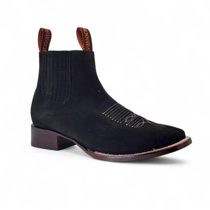 Mens Suede Leather Botin Black – Classic Western Ankle Boot H42P8205