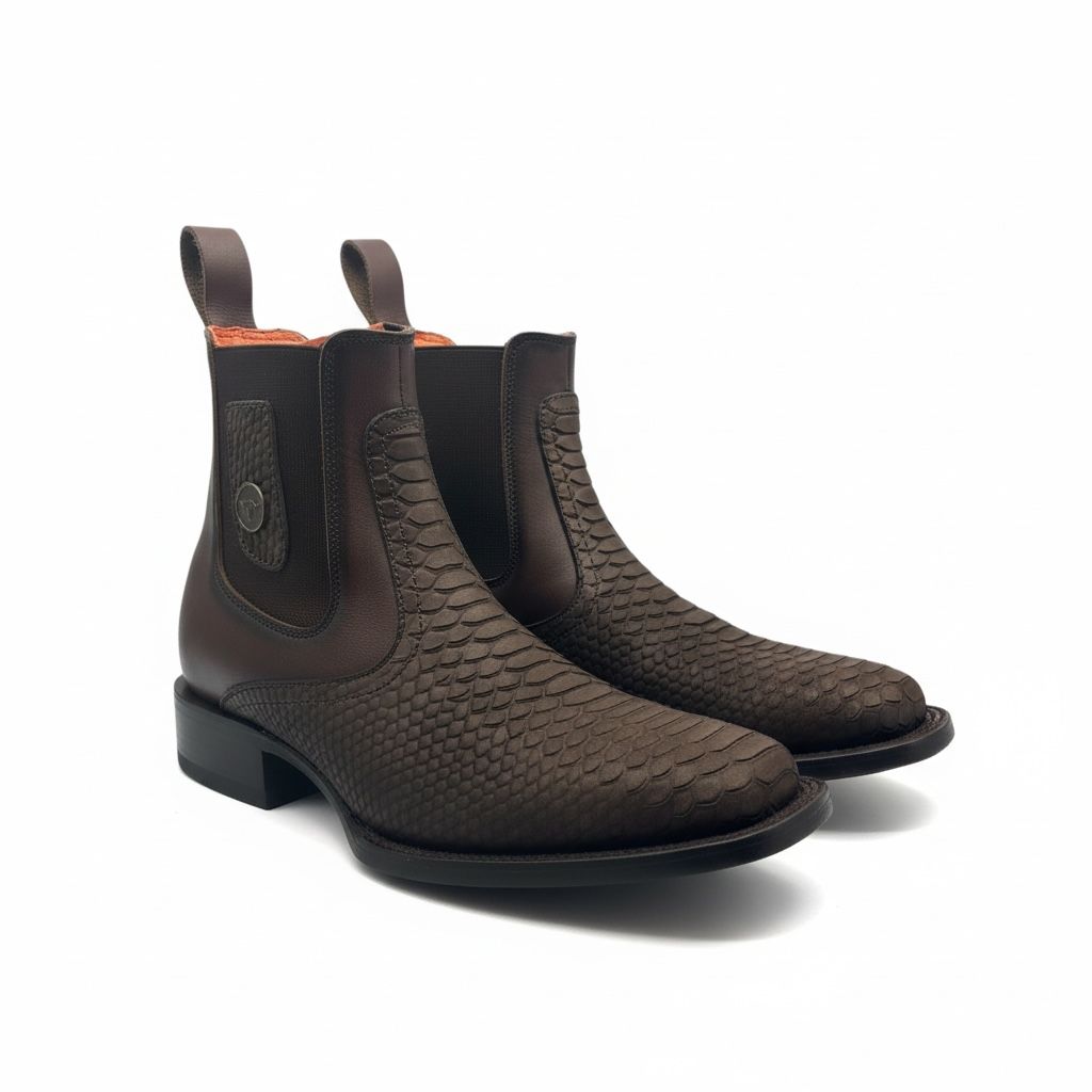 Mens Faux Python Print Western Botin – Genuine Leather Ankle Boot H429463