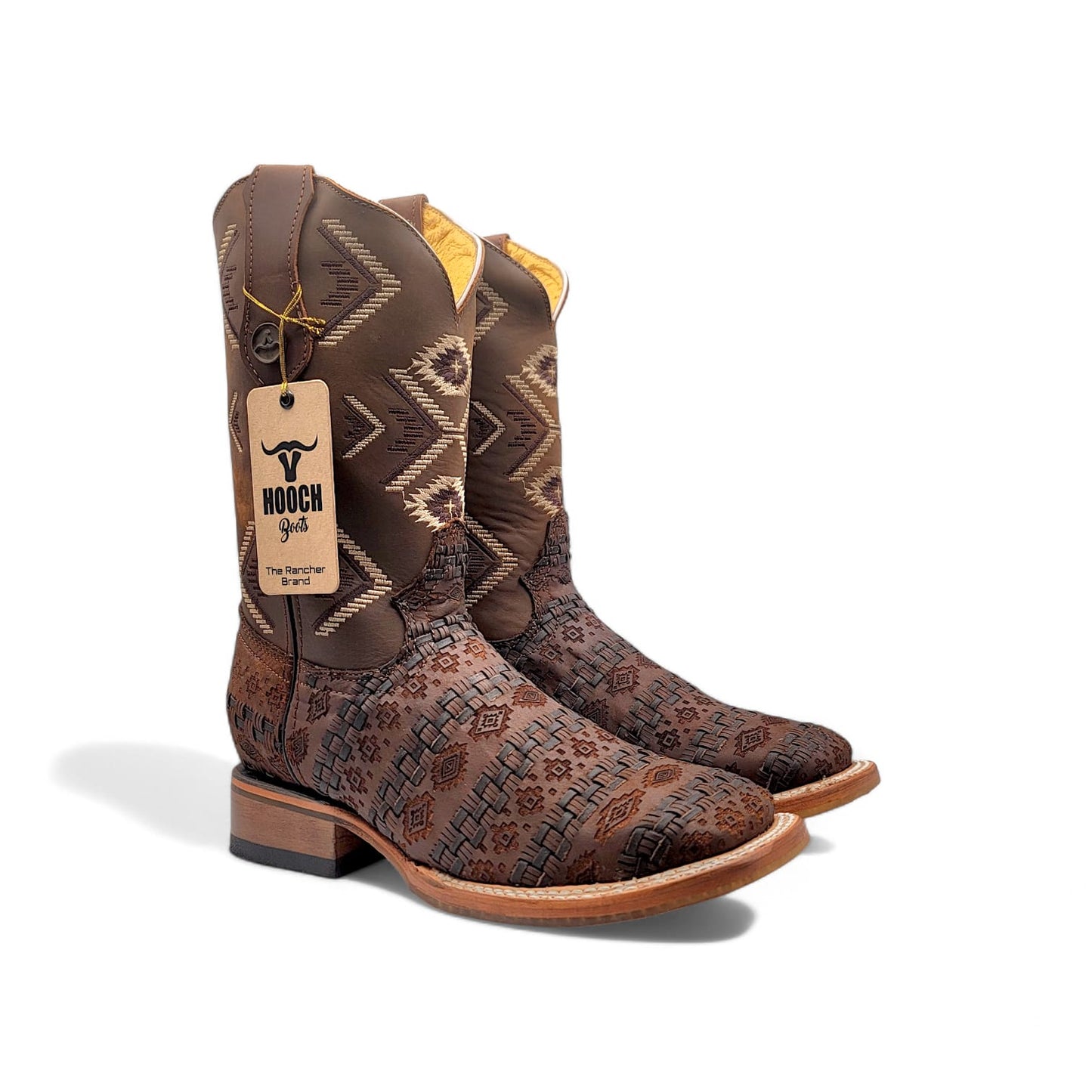 Mens Petatillo Leather Boot Chocolate – Laser Engraved Design with Transparent Rubber Sole FINAL SALE