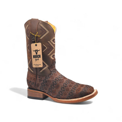 Mens Petatillo Leather Boot Chocolate – Laser Engraved Design with Transparent Rubber Sole FINAL SALE
