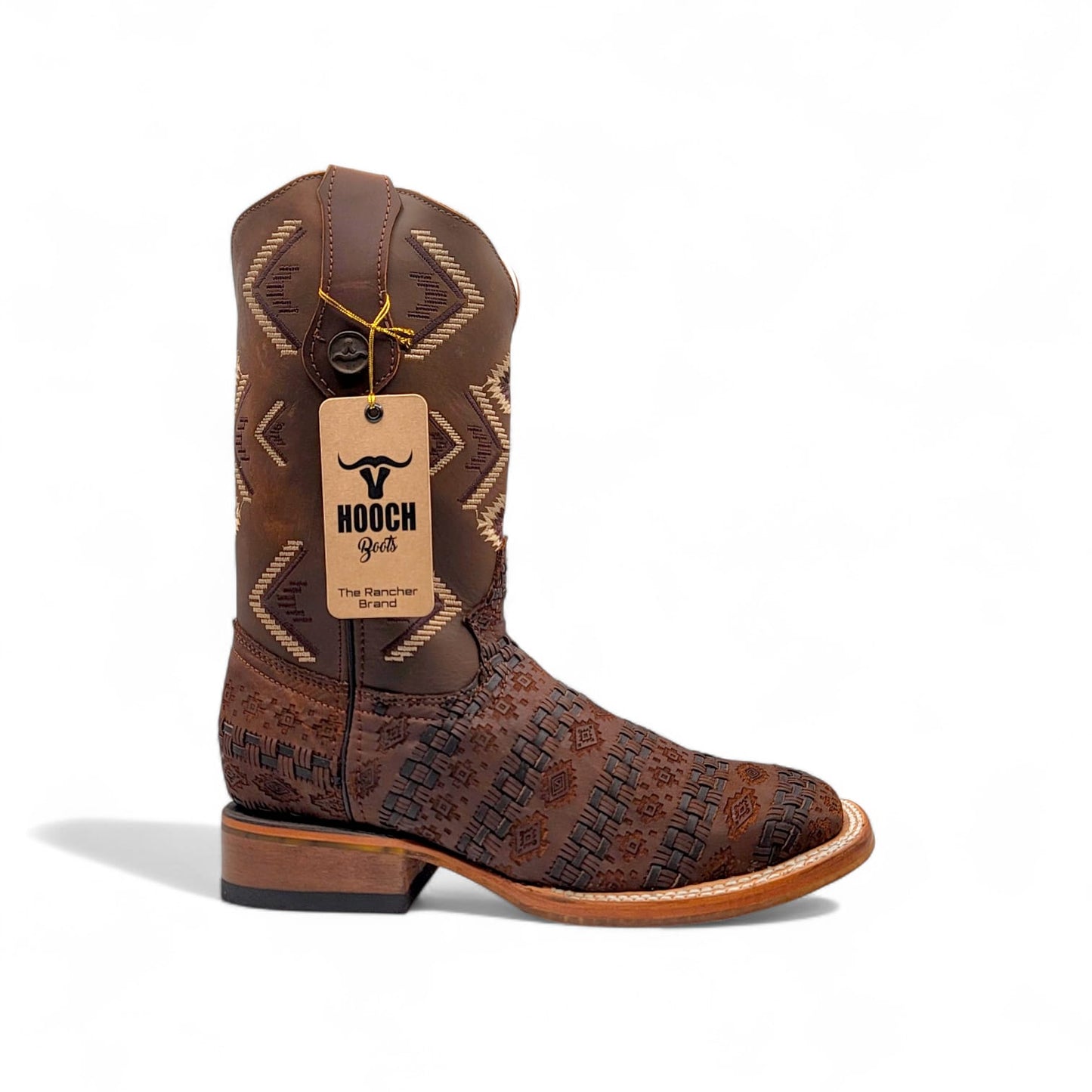 Mens Petatillo Leather Boot Chocolate – Laser Engraved Design with Transparent Rubber Sole FINAL SALE