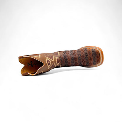 Mens Petatillo Leather Boot Chocolate – Laser Engraved Design with Transparent Rubber Sole FINAL SALE