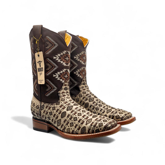 Mens Petatillo Leather Boot Bone – Laser Engraved Design with Transparent Rubber Sole FINAL SALE