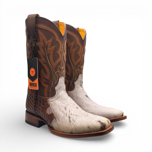 Men Cowhide Hair Western Boot Wide Square Toe Size 8.5 BOX 102  (Final Sale)
