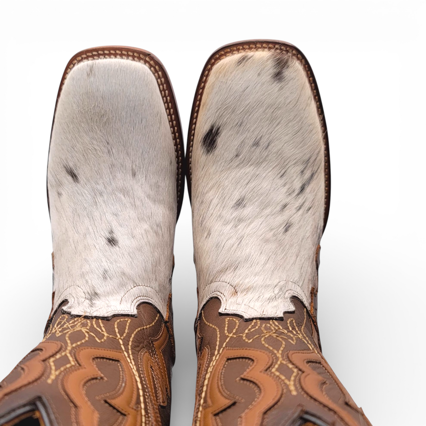 Men Cowhide Hair Western Boot Wide Square Toe Size 8.5 BOX 102  (Final Sale)