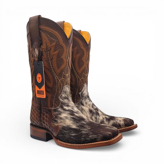 Men Cowhide Hair Western Boot Wide Square Toe Size 6.5 BOX 104 (Final Sale)