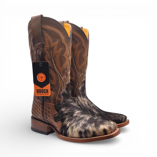 Men Cowhide Hair Western Boot Wide Square Toe Size 6 BOX 105 (Final Sale)