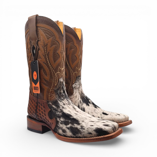 Men Cowhide Hair Western Boot Wide Square Toe Size 9.5 BOX 107 (Final Sale)