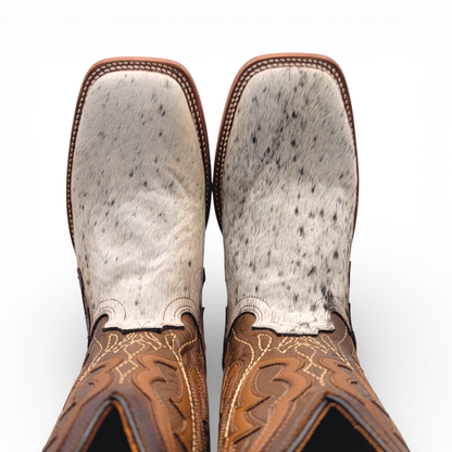 Men Cowhide Hair Western Boot Wide Square Toe Size 7.5 BOX 110 (Final Sale)