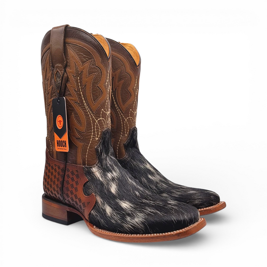 Men Cowhide Hair Western Boot Wide Square Toe Size 9.5 BOX 113 (Final Sale)