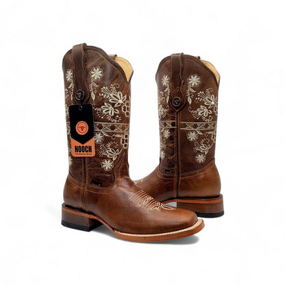Womens Wide Square Toe Western Boot – Genuine Volcano Leather H227151F