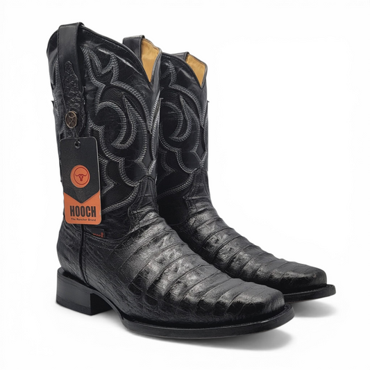 Mens Caiman Belly Print Boot Black – Square Toe Genuine Leather H510573