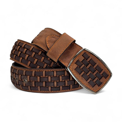 Mens Petatillo Leather Belt Tan-Choco – Genuine Leather Handcrafted Western Style HC-102