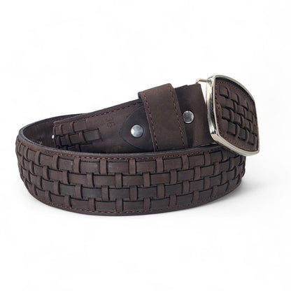 Mens Petatillo Leather Belt Chocolate – Genuine Leather Handcrafted Western Style HC-101