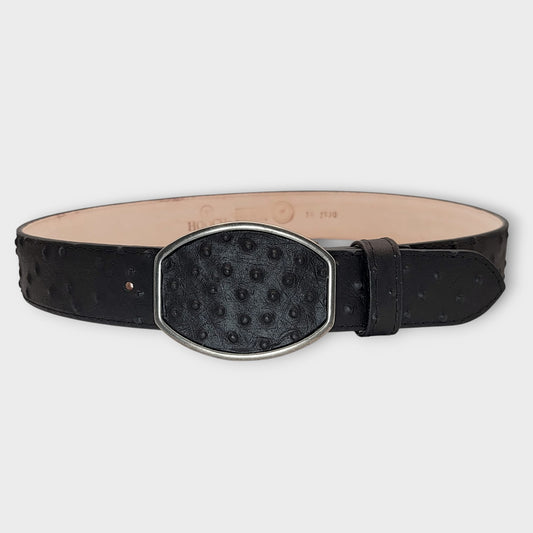 Men’s 2” Ostrich Print Western Leather Belt Black – Classic Cowboy Style HC-126